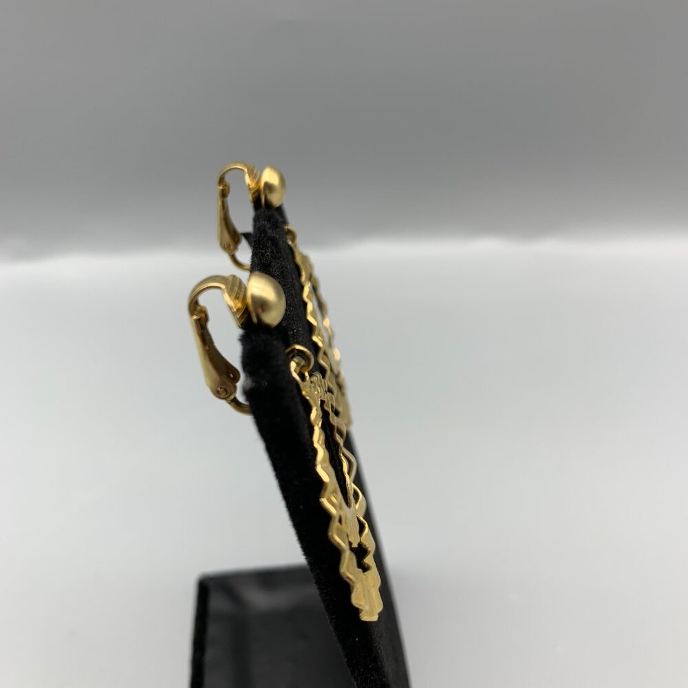 Gold-tone 1 1/4" Double Hoop Earrings with Clip Closure - Picture 3 of 7